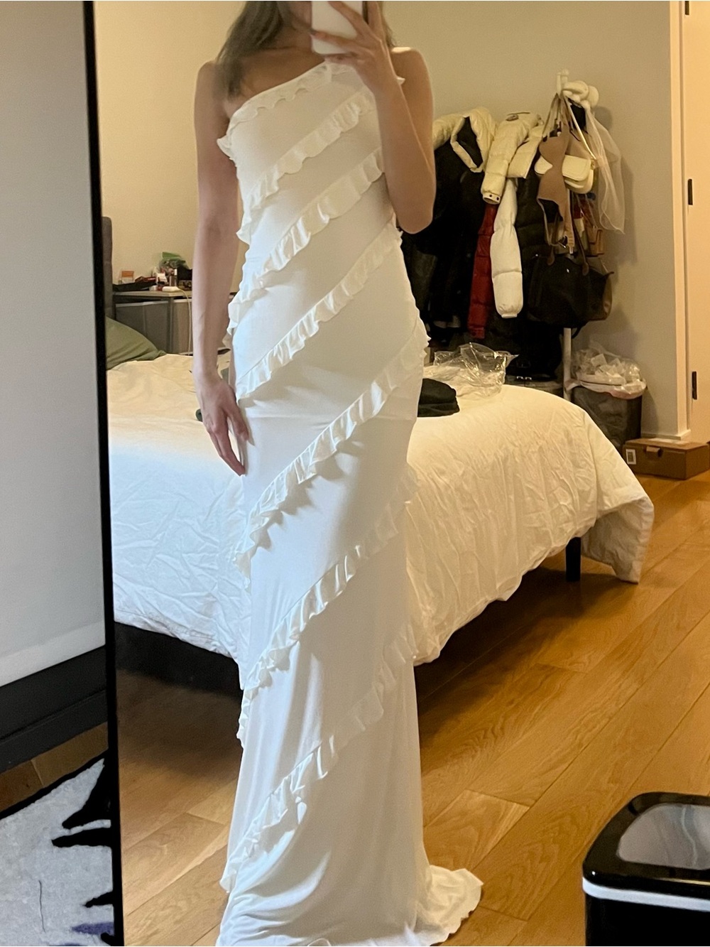 White One Shoulder Ruffle Maxi Dress - Picture 3 of 3